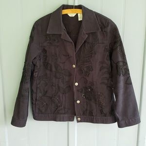 Laura Ashley Black Detailed Jacket, sz. Petite Medium